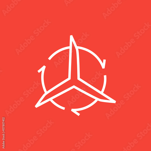 Windmill with arrows line icon.