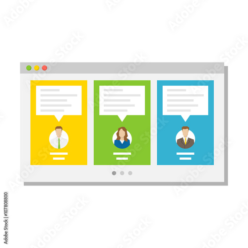 Web page with users' commentaries (comments, testimonials) vector illustration. Web page with vertical textboxes creative concept.
