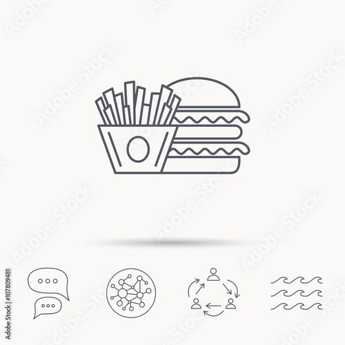 Burger and fries icon. Chips, sandwich sign.
