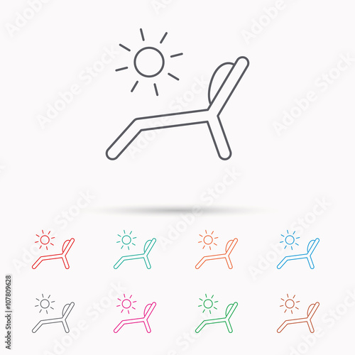 Deck chair icon. Beach chaise longue sign.