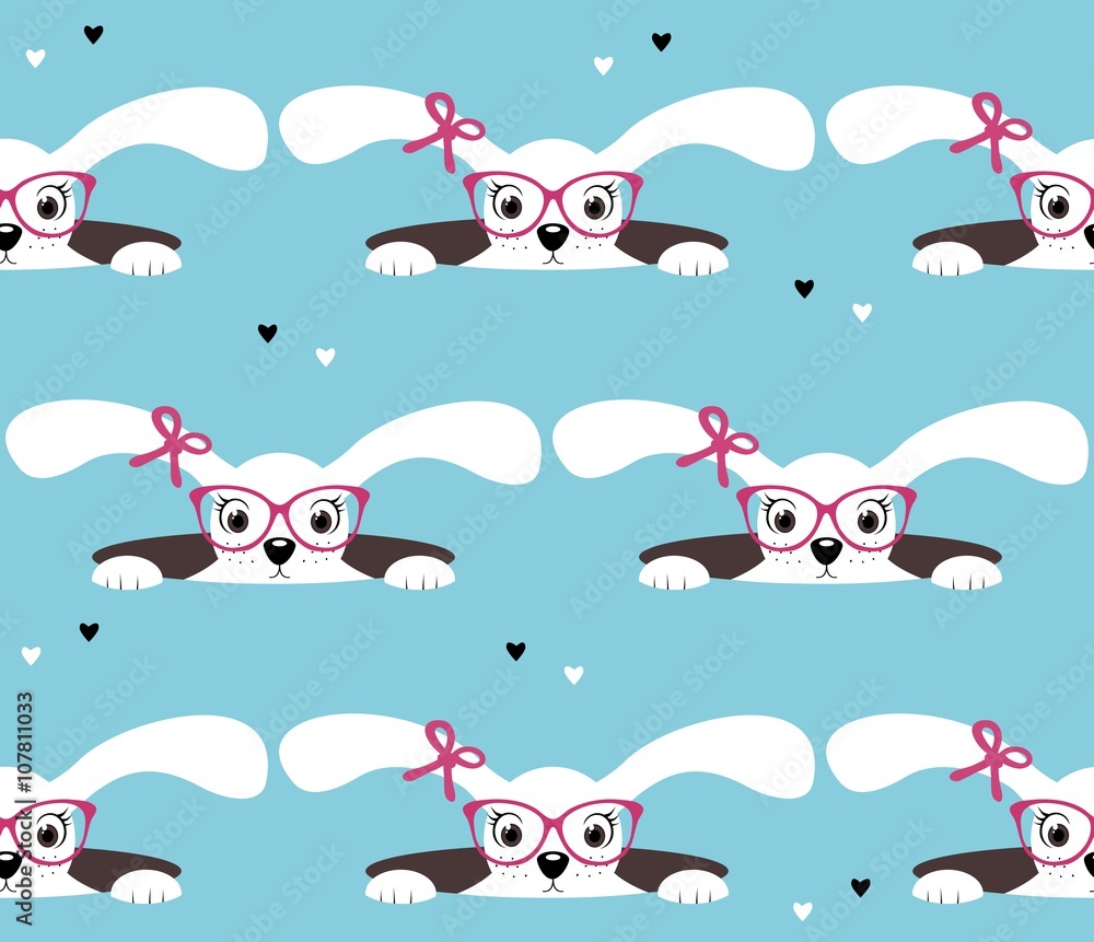 Seamless pattern of bunny girl. Retro background.