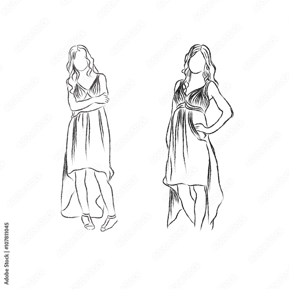 Vector sketch girl in fashion clothes Vector sketch girl in fashion clothes