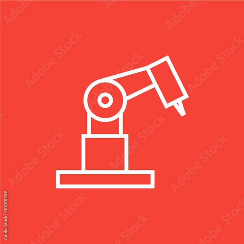 Industrial mechanical robot arm line icon.