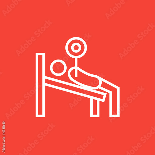 Man lying on bench and lifting barbell line icon.