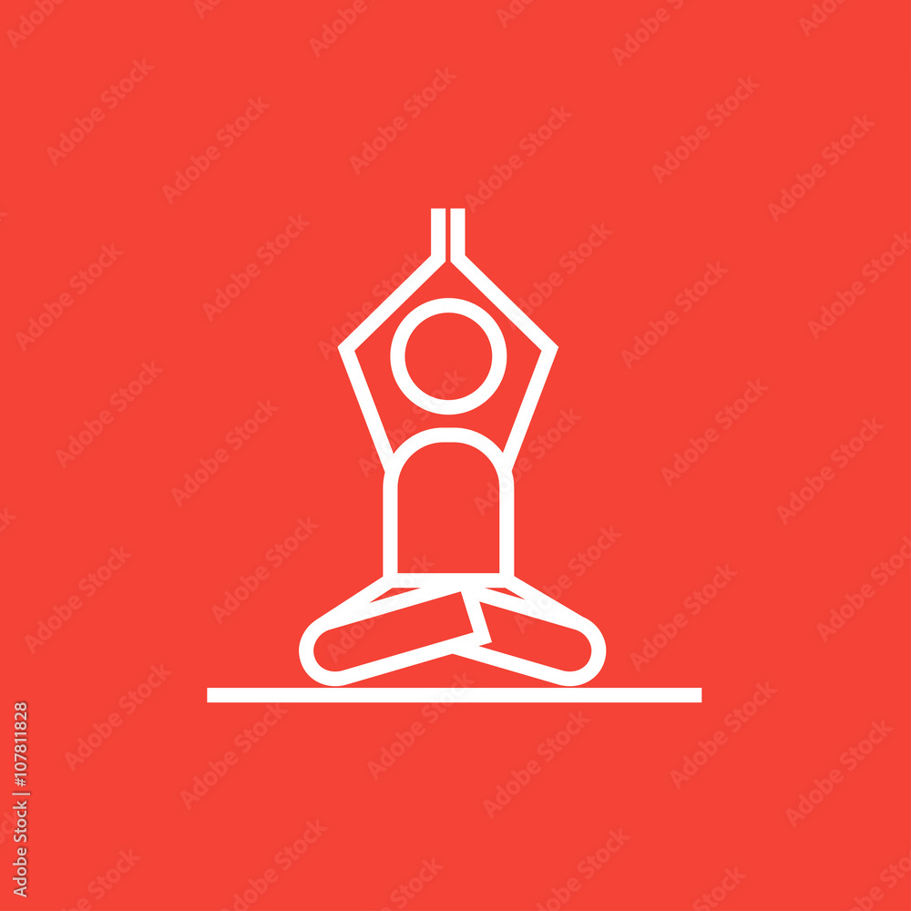 Fototapeta premium Man meditating in lotus pose line icon.