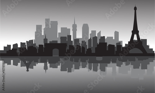 silhouette of city and eiffel tower