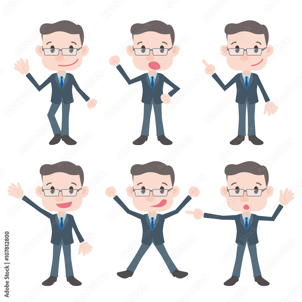 middle aged business person character various pose clip art set, vector illustration middle aged business person character various pose clip art set, vector illustration