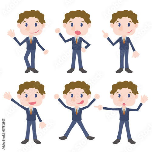 young business person character pose clip art set, vector illustration