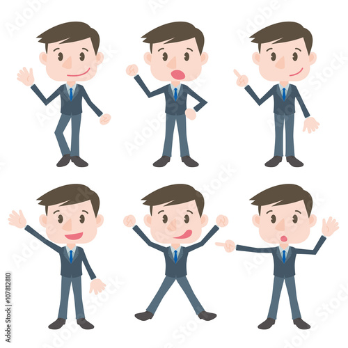 young business person character pose clip art set, vector illustration