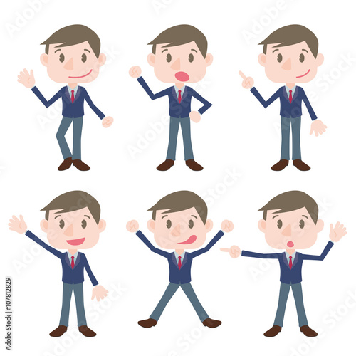 young business person character various pose clip art set, vector illustration