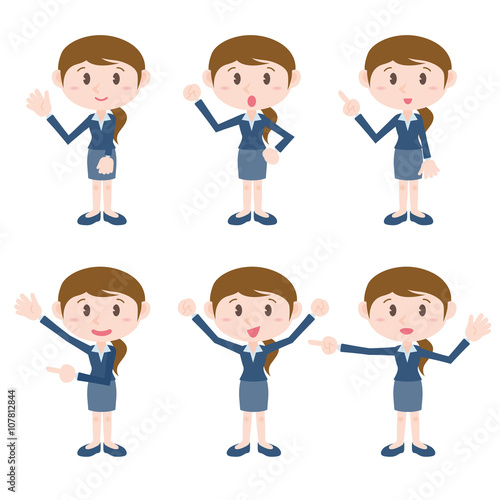 young business woman character various pose clip art set, vector illustration