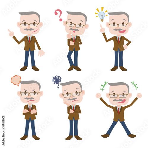 aged business person character various feeling clip art set, vector illustration