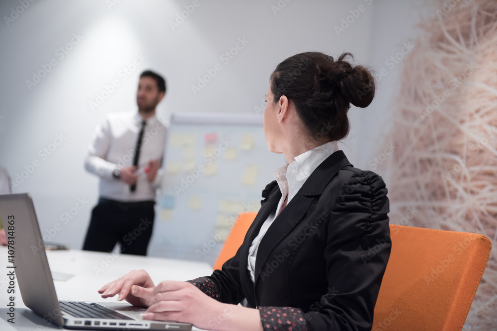 young business woman on meeting using laptop computer young business woman on meeting using laptop computer