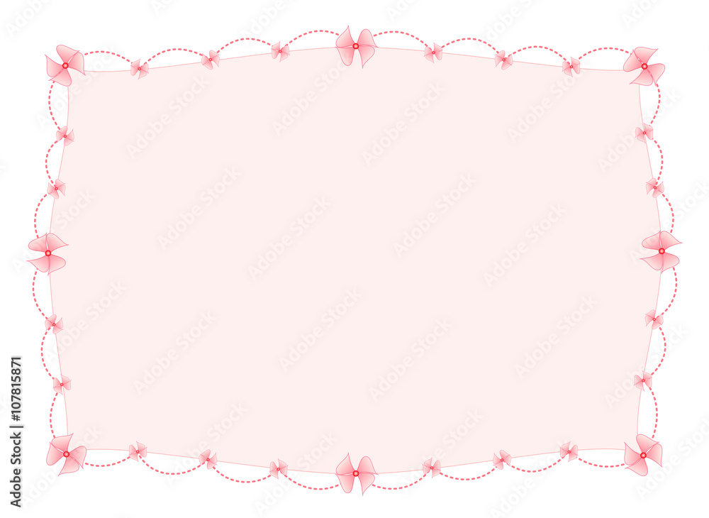 Blank Gradient Sweet Pink Frame Decorated with Pink Ribbons and Dashed Line Border isolated on White Background Illustration