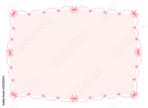 Blank Gradient Sweet Pink Frame Decorated with Pink Ribbons and Dashed Line Border isolated on White Background Illustration