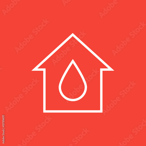 House with water drop line icon.