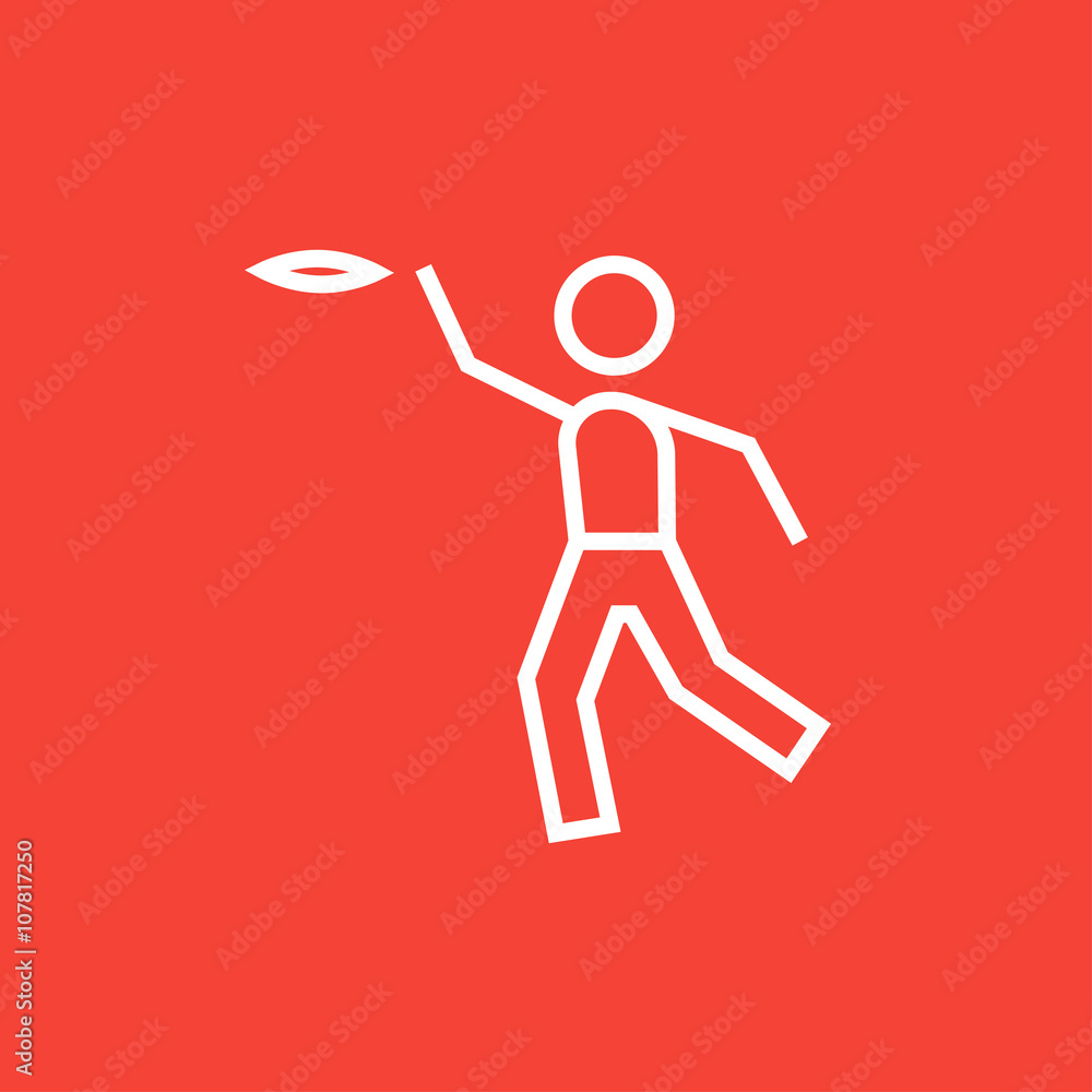 Man playing with flying disc line icon. Man playing with flying disc line icon.