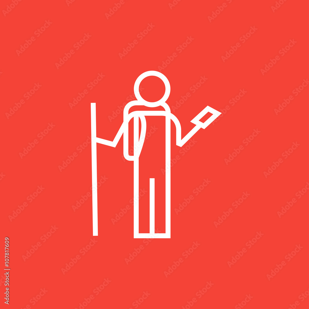 Tourist backpacker with phone line icon. Tourist backpacker with phone line icon.
