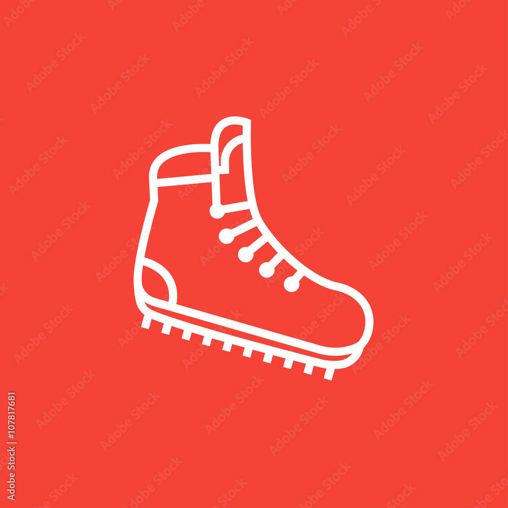Hiking boot with crampons line icon. Hiking boot with crampons line icon.
