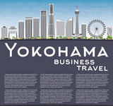 Yokohama Skyline with Gray Buildings, Blue Sky and Copy Space.