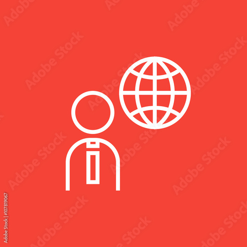 Man with globe line icon.