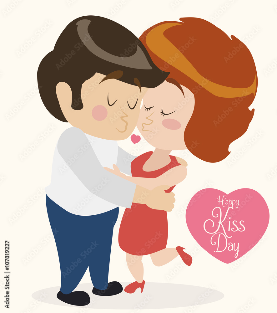Tender couple hugging and kissing celebrating it´s love in Kiss Day, Vector Illustration Tender couple hugging and kissing celebrating it´s love in Kiss Day, Vector Illustration