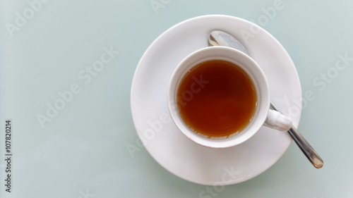 Top view of a cup of hot tea.