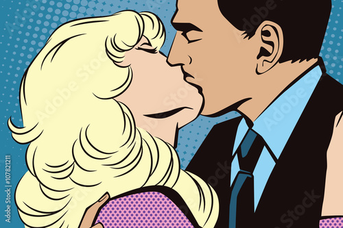 Stock illustration. People in retro style pop art and vintage advertising. Kissing couple.