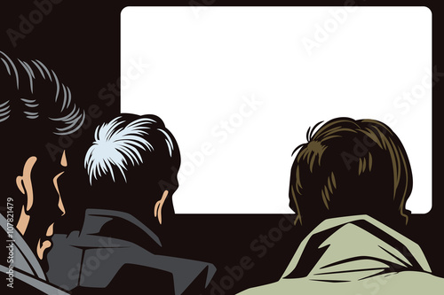 People in retro style pop art and vintage advertising. People in the cinema