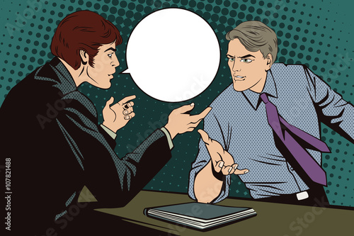 People in retro style pop art and vintage advertising. Two men arguing