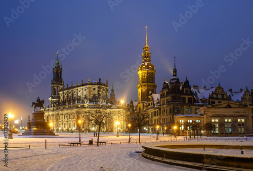 Old buildings of Dresden in the winter night.