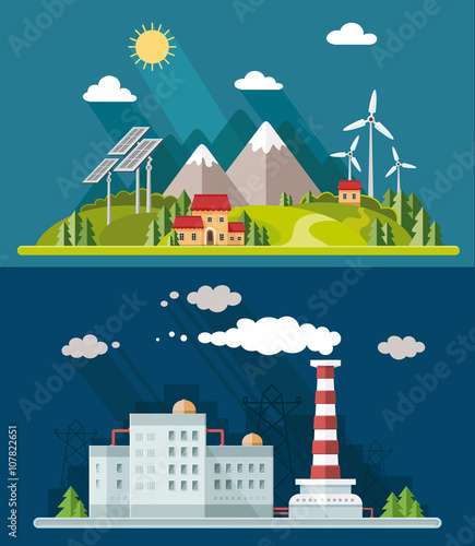 Ecology set. Environment, green energy. Eco life, emissions, nat