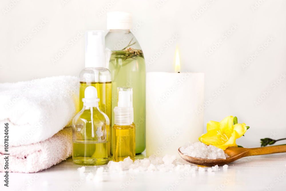 Spa setting with aroma oil, vintage style 