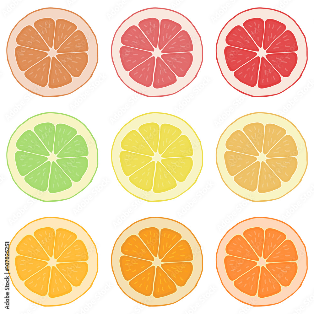 Lemon, orange, grapefruit and lime.
