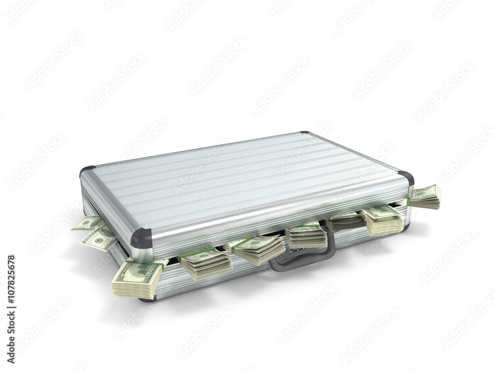 3d illustration of an open metal case with pull-down money isola 3d illustration of an open metal case with pull-down money isola
