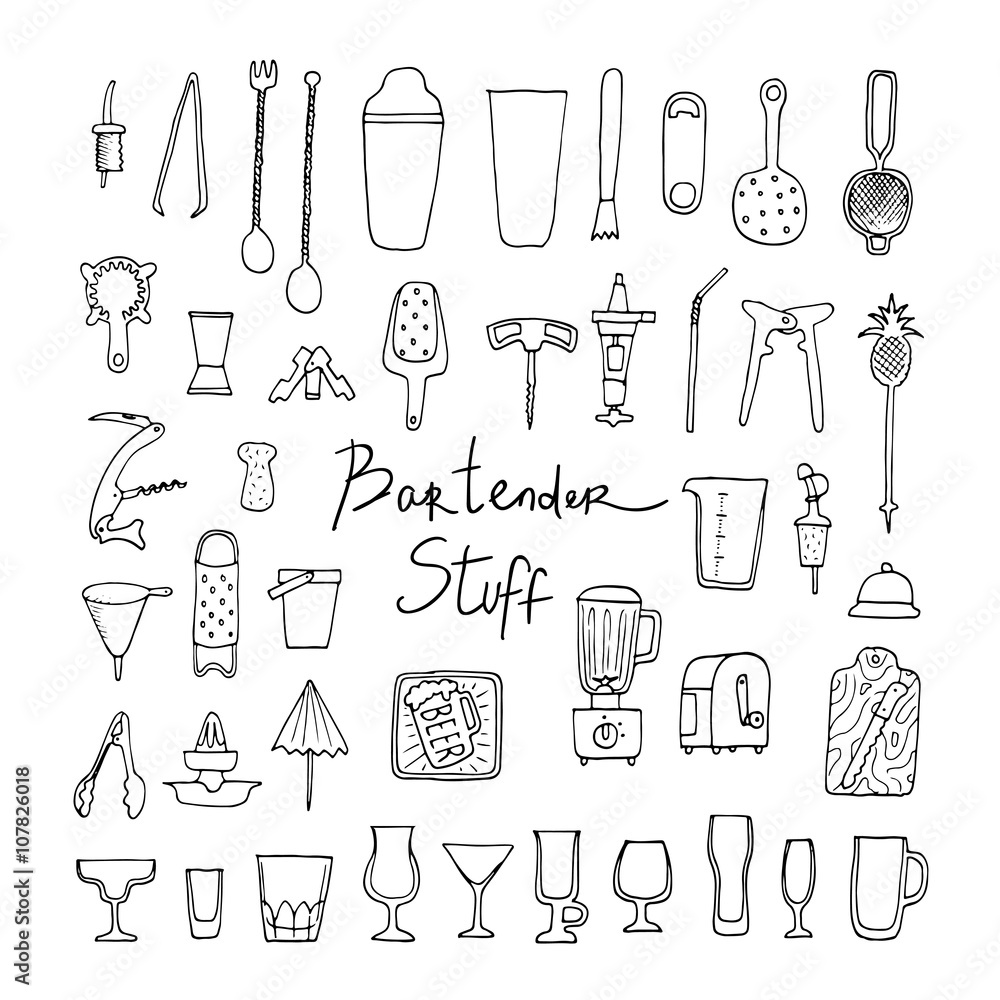 Bartender stuff. Vector. Isolated. Bartender stuff. Vector. Isolated.