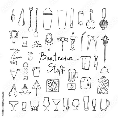 Bartender stuff. Vector. Isolated.