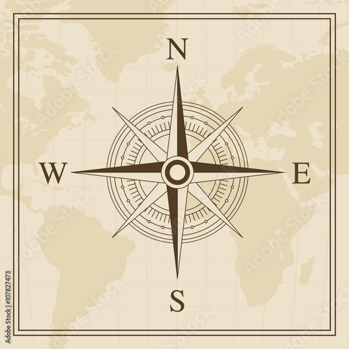 Vector Wind rose on a world map background