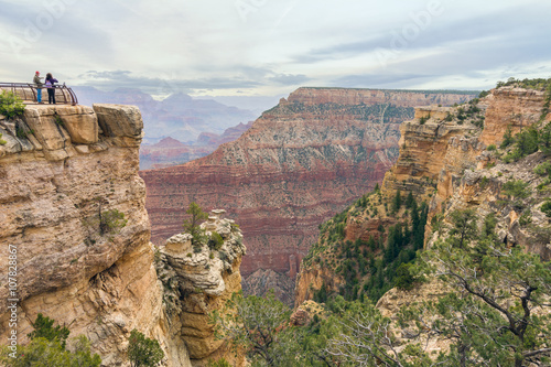 Tourists enjoying the view of Grand Canyon National Park from Mather Point, Arizona, Usa