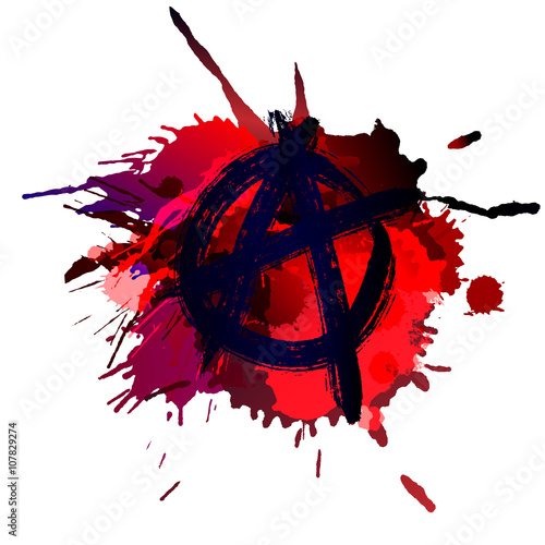 Anarchy sign on the grunge splashes background