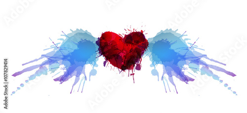 Serce ze skrzydłami z kolorowych plam grunge