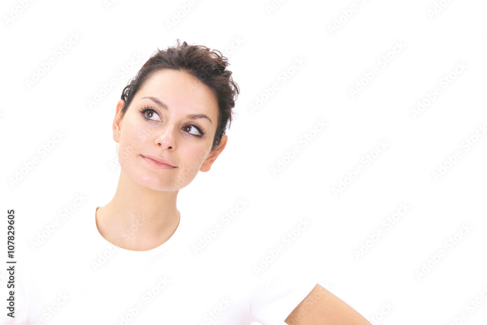 brunette smiling girl white dress isolated on white brunette smiling girl white dress isolated on white
