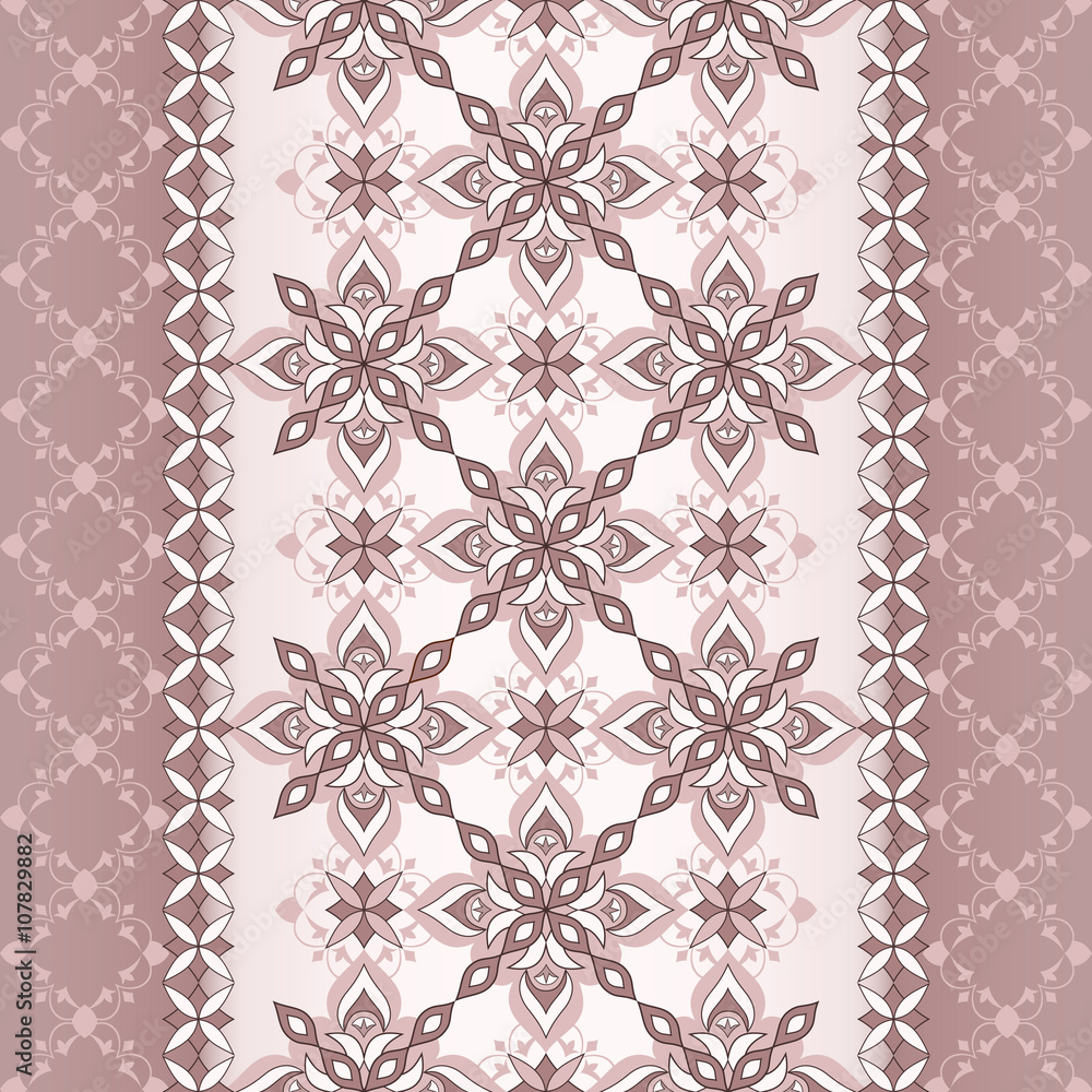 Decorative seamless white brown border on beige brown background