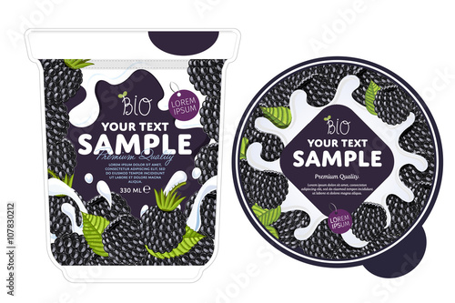Strawberry Yogurt Packaging Design Template. Yogurt Splash on Strawberry. Milk Spash, Strawberry yogurt. Sweet desert. Healthy breakfast. Dairy product. Organic food. 