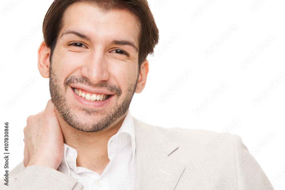 Fototapeta premium european caucasian brunette happy business man portrait isolated on white