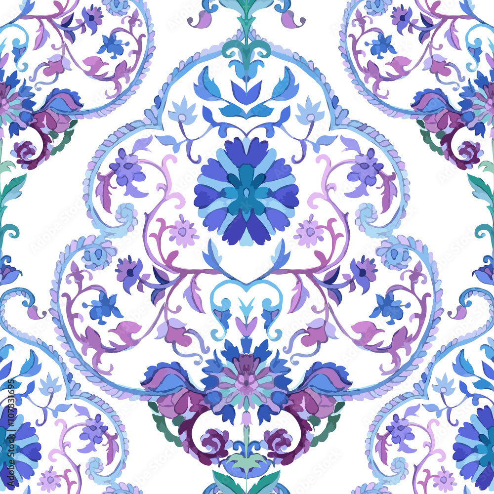 Watercolor paisley seamless background.