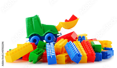 Colorful plastic children toys isolated on white background