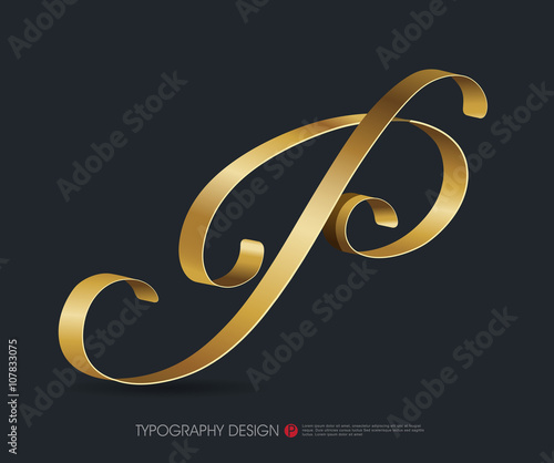 ribbon typography font logo type with Glossy gold decorative silk O letter