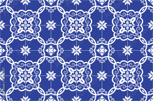 Traditional ornate portuguese and brazilian tiles azulejos in blue. Spanish talavera tiles. Vintage pattern. Abstract background. Vector illustration, eps10. 
