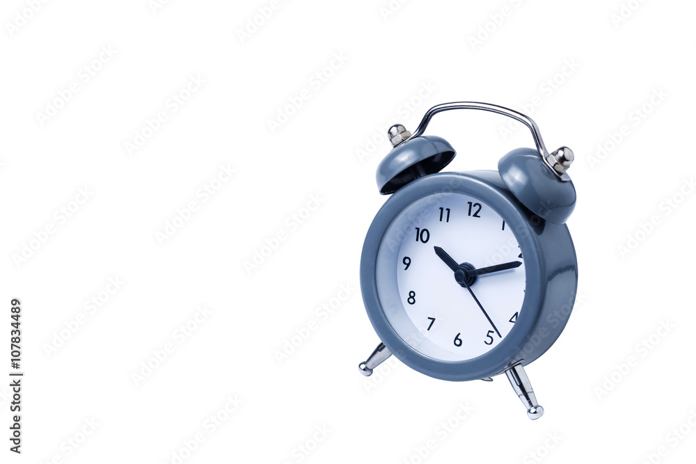 Metal Alarm clock work time on white background Metal Alarm clock work time on white background
